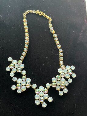 JCrew Brulee Statement Necklace Rhinestone Aurora Borealis/White #753